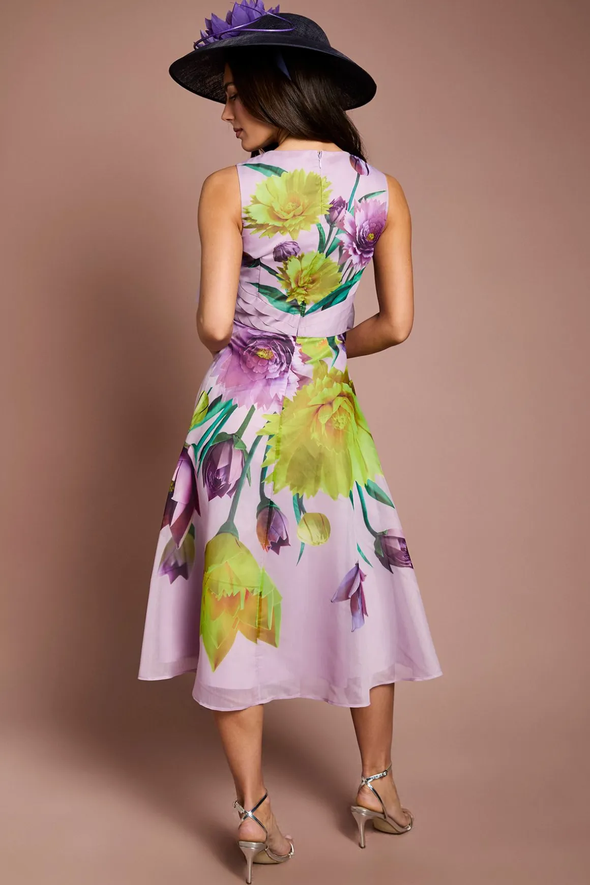 Robe Midi Florale Lisa À Nœud Frontal Beige
