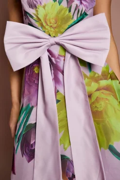 Robe Midi Florale Lisa À Nœud Frontal Beige