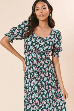 Dorothy Perkins Robe Midi e à Manches Bouffantes et Boutonnage Devant<Femme Robes|Robes Mi-Longues