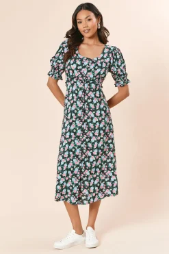 Dorothy Perkins Robe Midi e à Manches Bouffantes et Boutonnage Devant<Femme Robes|Robes Mi-Longues