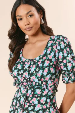 Dorothy Perkins Robe Midi e à Manches Bouffantes et Boutonnage Devant<Femme Robes|Robes Mi-Longues