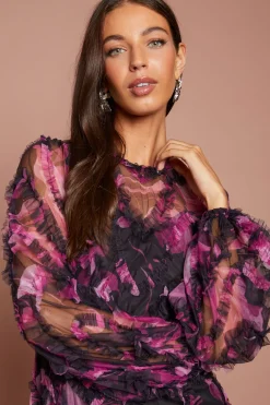 Robe Midi Florale À Manches Longues Avec Appliqués