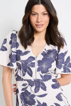 Wallis Robe Midi Florale À Manches Évasées Avec Fermeture Éclair<Femme Robes|Robes Mi-Longues