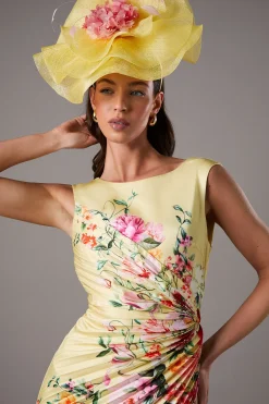 Coast Robe Midi Florale Plissée Lisa Tan avec Détail Plissé<Femme Robes Mi-Longues|Robes