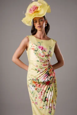 Coast Robe Midi Florale Plissée Lisa Tan avec Détail Plissé<Femme Robes Mi-Longues|Robes