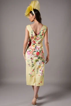 Coast Robe Midi Florale Plissée Lisa Tan avec Détail Plissé<Femme Robes Mi-Longues|Robes