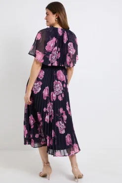 Wallis Robe Midi Florale Plissée À Manches Cape<Femme Robes|Robes Mi-Longues
