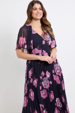 Wallis Robe Midi Florale Plissée À Manches Cape<Femme Robes|Robes Mi-Longues