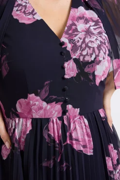 Wallis Robe Midi Florale Plissée À Manches Cape<Femme Robes|Robes Mi-Longues