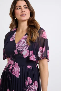 Wallis Robe Midi Florale Plissée À Manches Cape<Femme Robes|Robes Mi-Longues