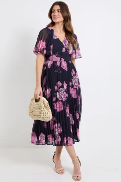 Wallis Robe Midi Florale Plissée À Manches Cape<Femme Robes|Robes Mi-Longues