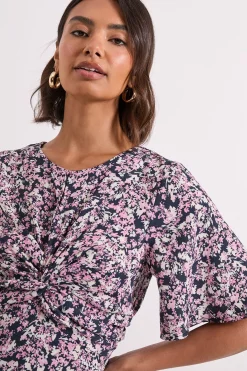 Dorothy Perkins Robe Midi e Rose à Devant Torsadé et Manches Évasées<Femme Toutes Les Robes|Robes D’Automne