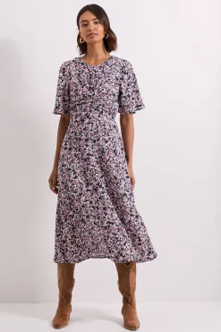 Dorothy Perkins Robe Midi e Rose à Devant Torsadé et Manches Évasées<Femme Toutes Les Robes|Robes D’Automne