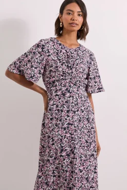 Dorothy Perkins Robe Midi e Rose à Devant Torsadé et Manches Évasées<Femme Toutes Les Robes|Robes D’Automne