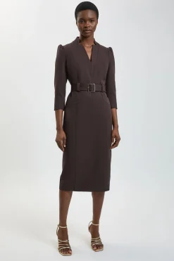 KarenMillen Robe Midi Forever en Crêpe Structurée Ceinturée<Femme Robes|Robes Mi-Longues