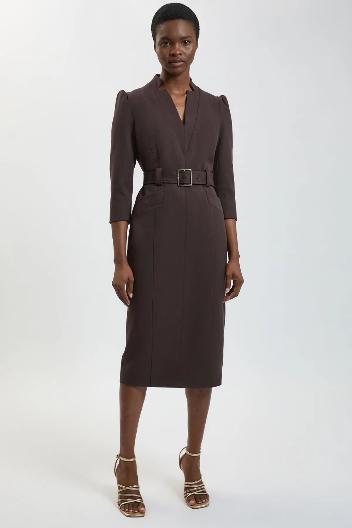 KarenMillen Robe Midi Forever en Crêpe Structurée Ceinturée<Femme Robes|Robes Mi-Longues