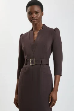 KarenMillen Robe Midi Forever en Crêpe Structurée Ceinturée<Femme Robes|Robes Mi-Longues