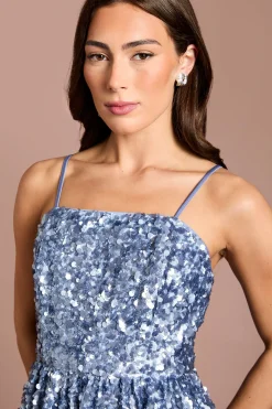 Robe Midi Fourreau À Basque Et Bretelles Ornée De Sequins Muse