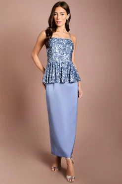 Robe Midi Fourreau À Basque Et Bretelles Ornée De Sequins Muse