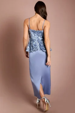 Robe Midi Fourreau À Basque Et Bretelles Ornée De Sequins Muse