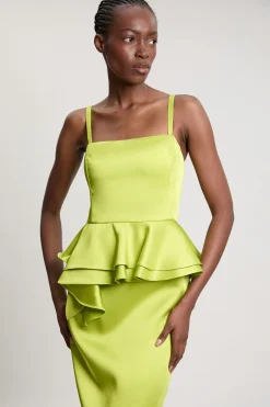 Robe Midi Fourreau En Satin Doublé Avec Basque