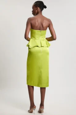 Robe Midi Fourreau En Satin Doublé Avec Basque
