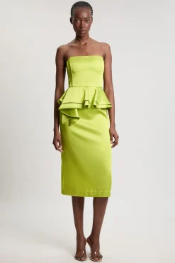 Robe Midi Fourreau En Satin Doublé Avec Basque