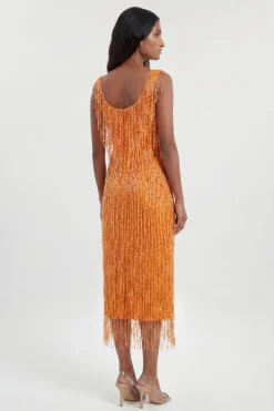 KarenMillen Robe Midi À Franges De Perles Brodées Main<Femme Toutes Les Robes|Robes Mi-Longues