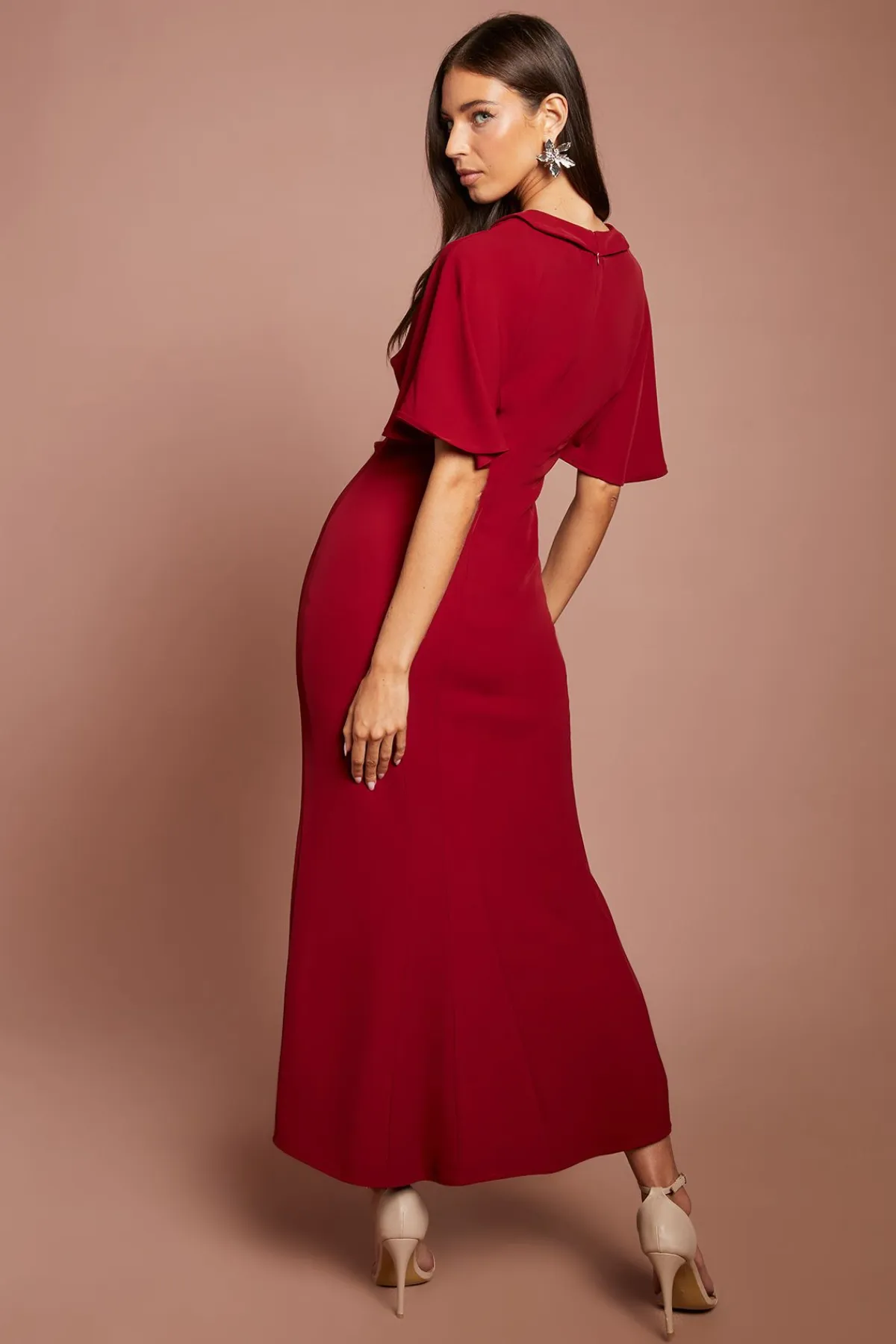 Coast Robe Midi Froncée À Col En V Et Manches Courtes<Femme Robes Mi-Longues|Robes
