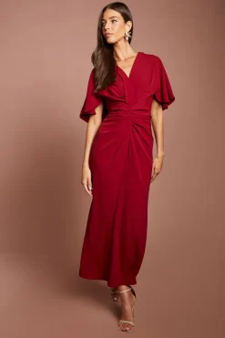 Coast Robe Midi Froncée À Col En V Et Manches Courtes<Femme Robes Mi-Longues|Robes
