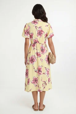 Robe Midi Froncée En Gaufré Fleuri