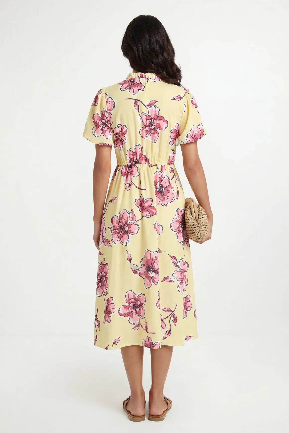 Robe Midi Froncée En Gaufré Fleuri