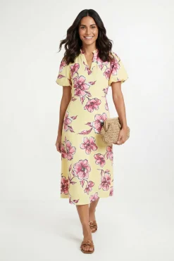 Robe Midi Froncée En Gaufré Fleuri