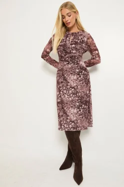 Robe Midi Froncée En Mesh À Imprimé Animalier Mixte Petite