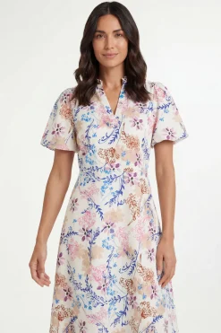 Robe Midi Froncée À Gaufre Fleurie