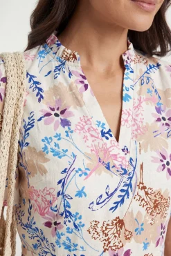Robe Midi Froncée À Gaufre Fleurie