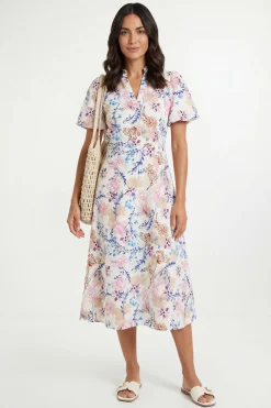 Robe Midi Froncée À Gaufre Fleurie