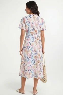Robe Midi Froncée À Gaufre Fleurie