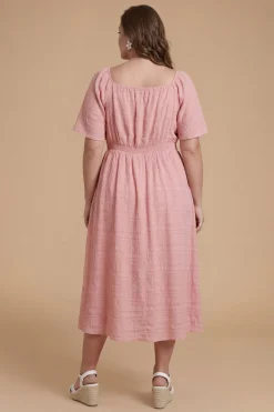 Robe Midi Froncée À La Poitrine Avec Manches Volantées Grande Taille