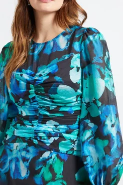 Robe Midi Froncée À Motif Floral