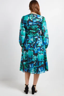 Robe Midi Froncée À Motif Floral