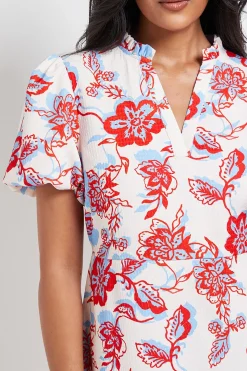 Robe Midi Froncée à Motif Floral en Gaufre Petite Taille