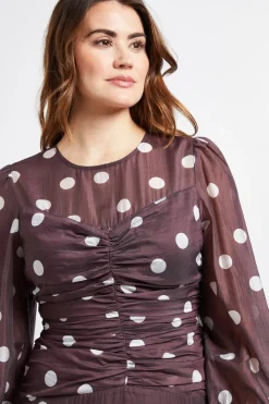 Robe Midi Froncée À Pois