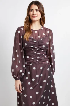 Robe Midi Froncée À Pois
