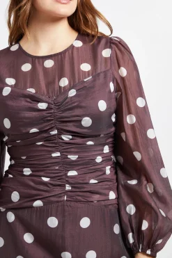 Robe Midi Froncée À Pois