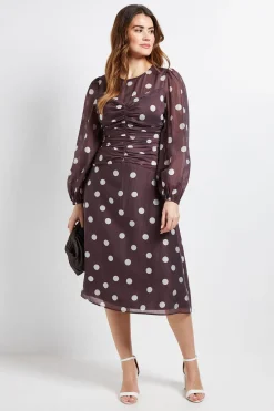 Robe Midi Froncée À Pois