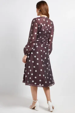Robe Midi Froncée À Pois