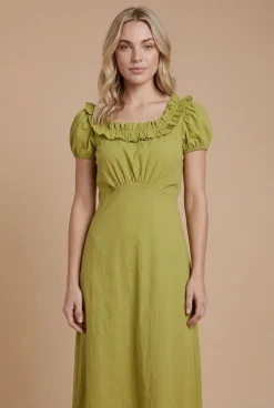 Robe Midi Froncée À Volants Effet Statement