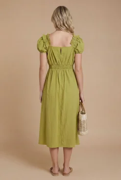 Robe Midi Froncée À Volants Effet Statement