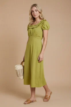 Robe Midi Froncée À Volants Effet Statement